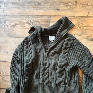 Pink Rose Olive Green Cowl Neck Sweater